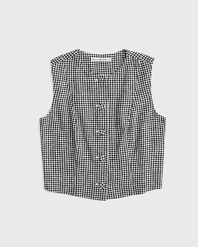 Cropped Linen-Blend Button-Through Vest