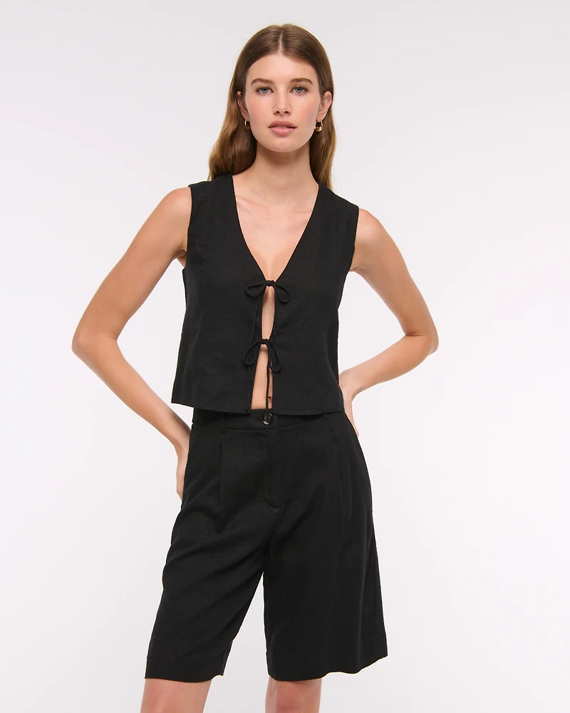 Tie-Front Linen-Blend Vest