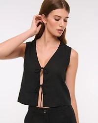 Tie-Front Linen-Blend Vest