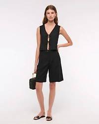 Tie-Front Linen-Blend Vest