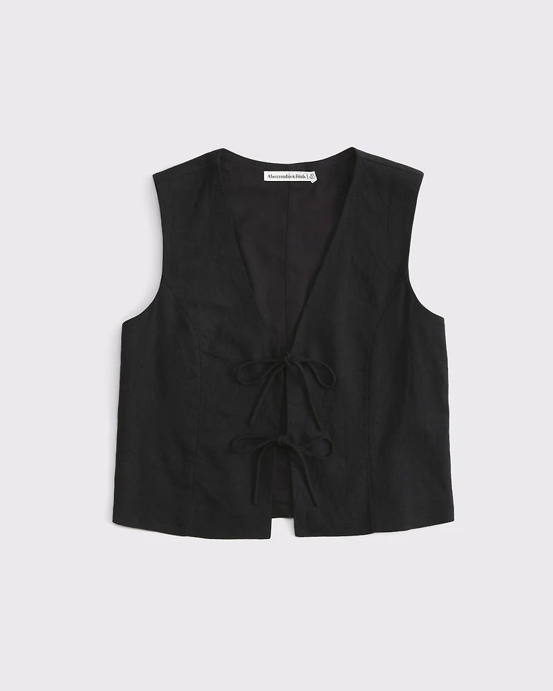 Tie-Front Linen-Blend Vest