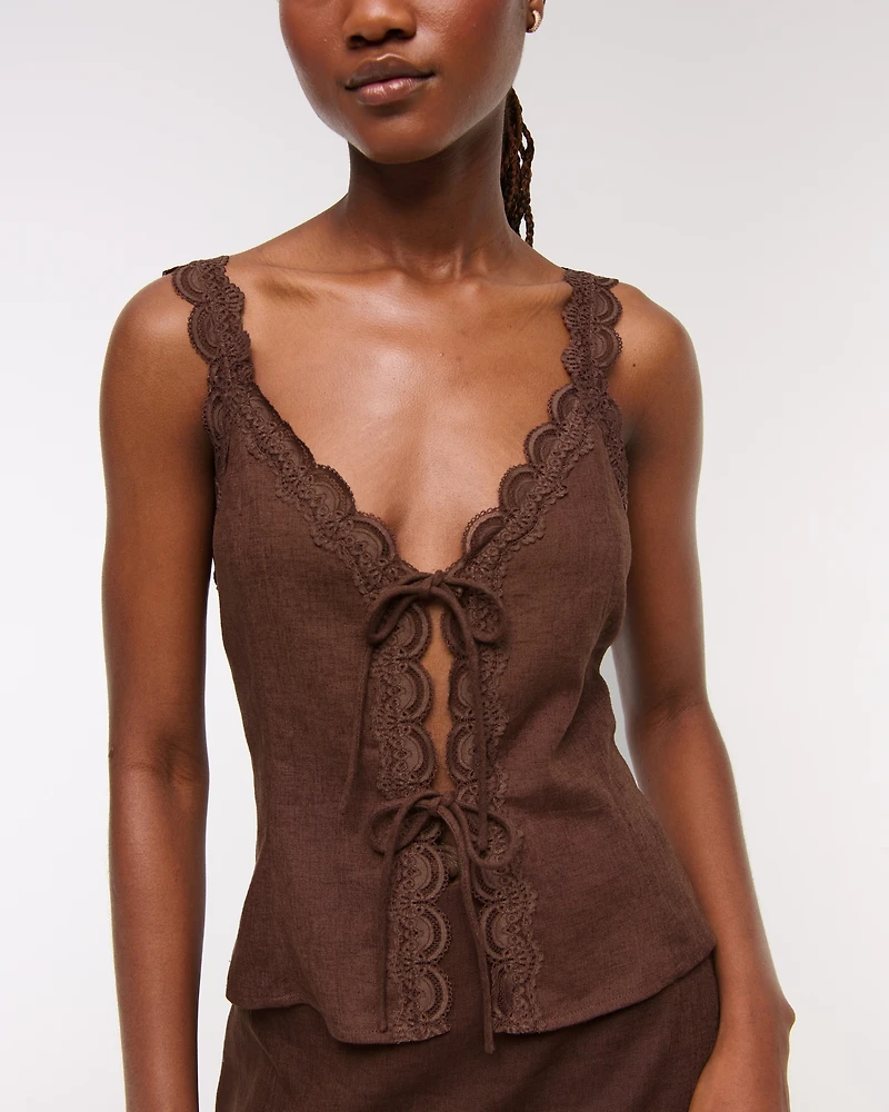 Lace-Trim Tie-Front Peplum Top