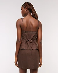 Lace-Trim Tie-Front Peplum Top