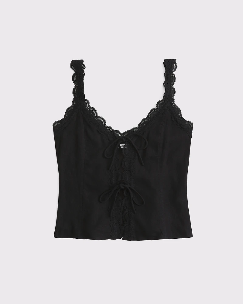 Lace-Trim Tie-Front Peplum Top