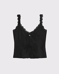 Lace-Trim Tie-Front Peplum Top