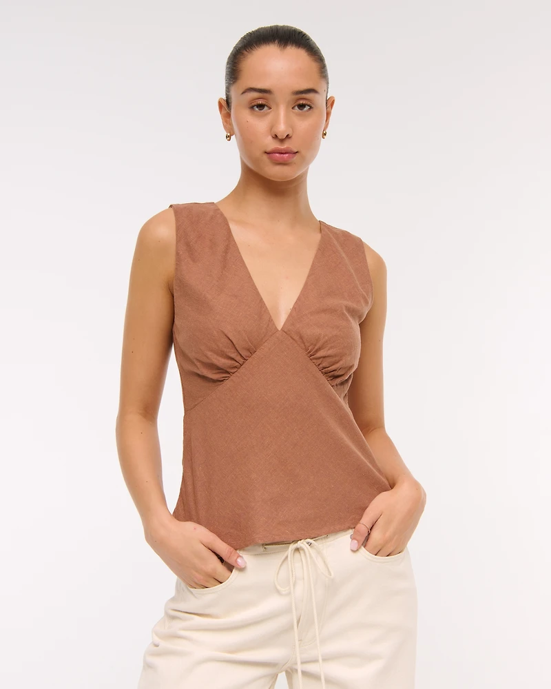 Linen-Blend Tie-Back Set Top