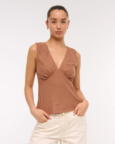 Linen-Blend Tie-Back Set Top