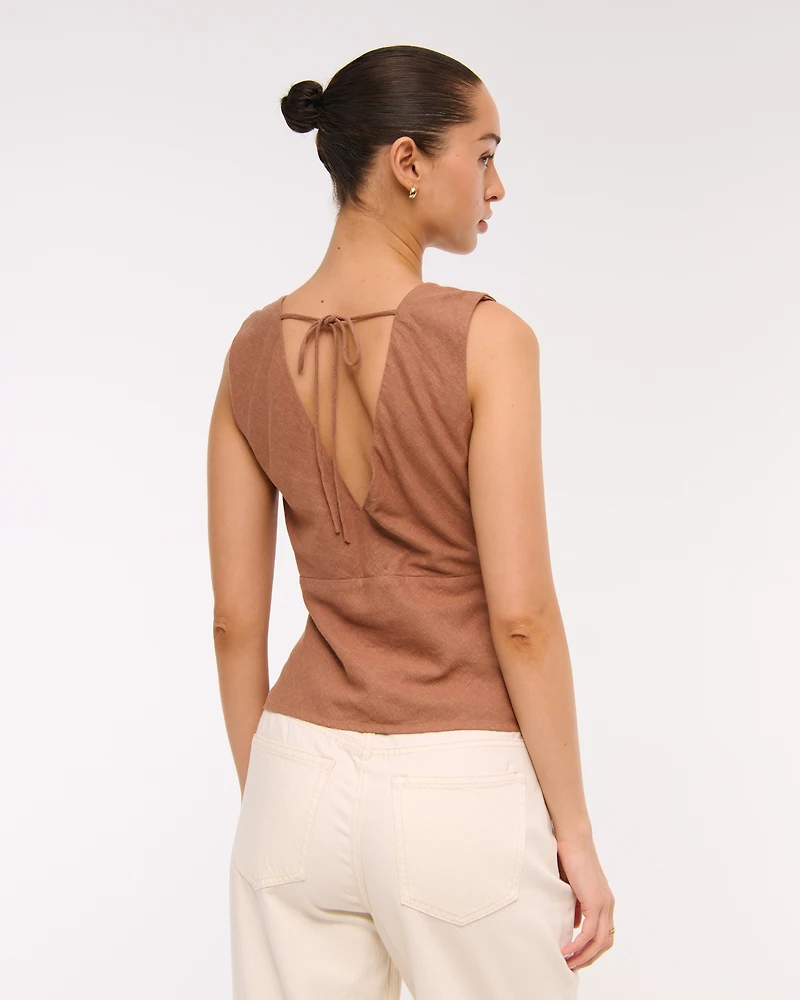 Linen-Blend Tie-Back Set Top