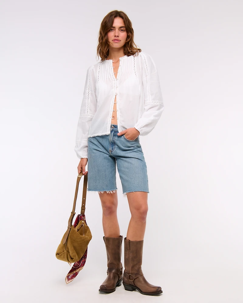 Long-Sleeve Lace-Trim Top