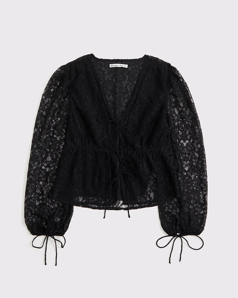Long-Sleeve Tie-Front Sheer Top