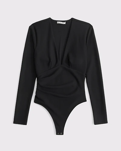 Long-Sleeve Ruched Plunge Bodysuit