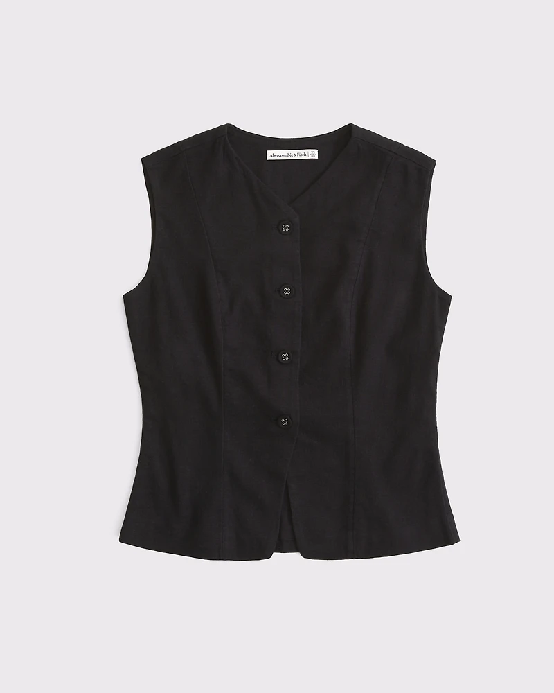 Linen-Blend Button-Through Vest