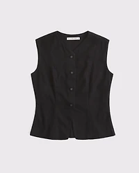 Linen-Blend Button-Through Vest