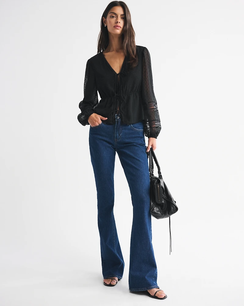 Long-Sleeve Tie-Front Top