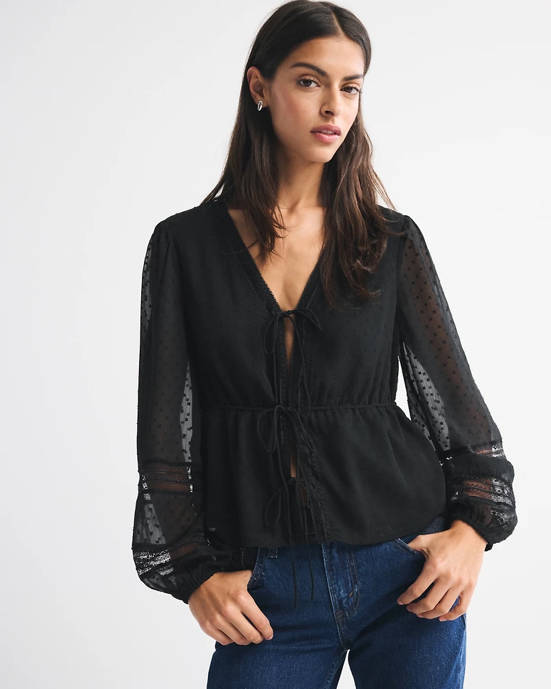 Long-Sleeve Tie-Front Top