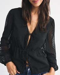 Long-Sleeve Tie-Front Top