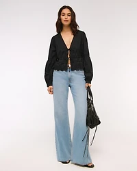 Long-Sleeve Lace Tie-Front Top