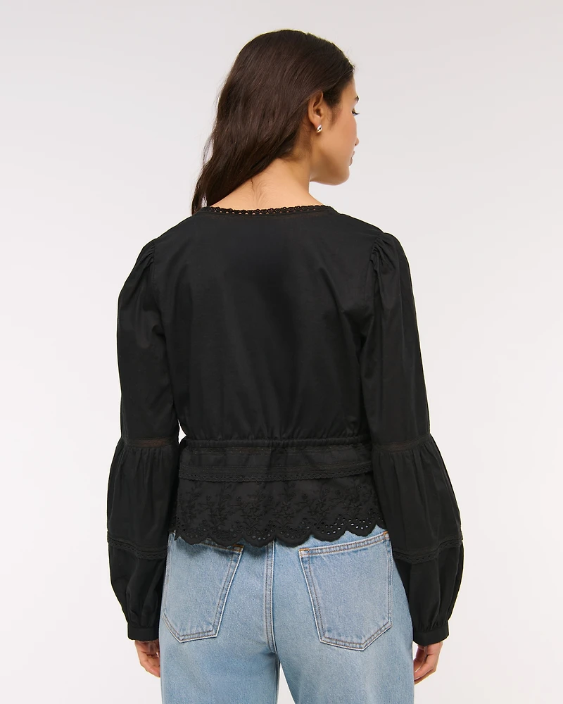 Long-Sleeve Lace Tie-Front Top