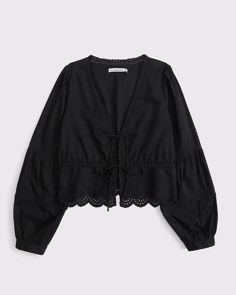 Long-Sleeve Lace Tie-Front Top