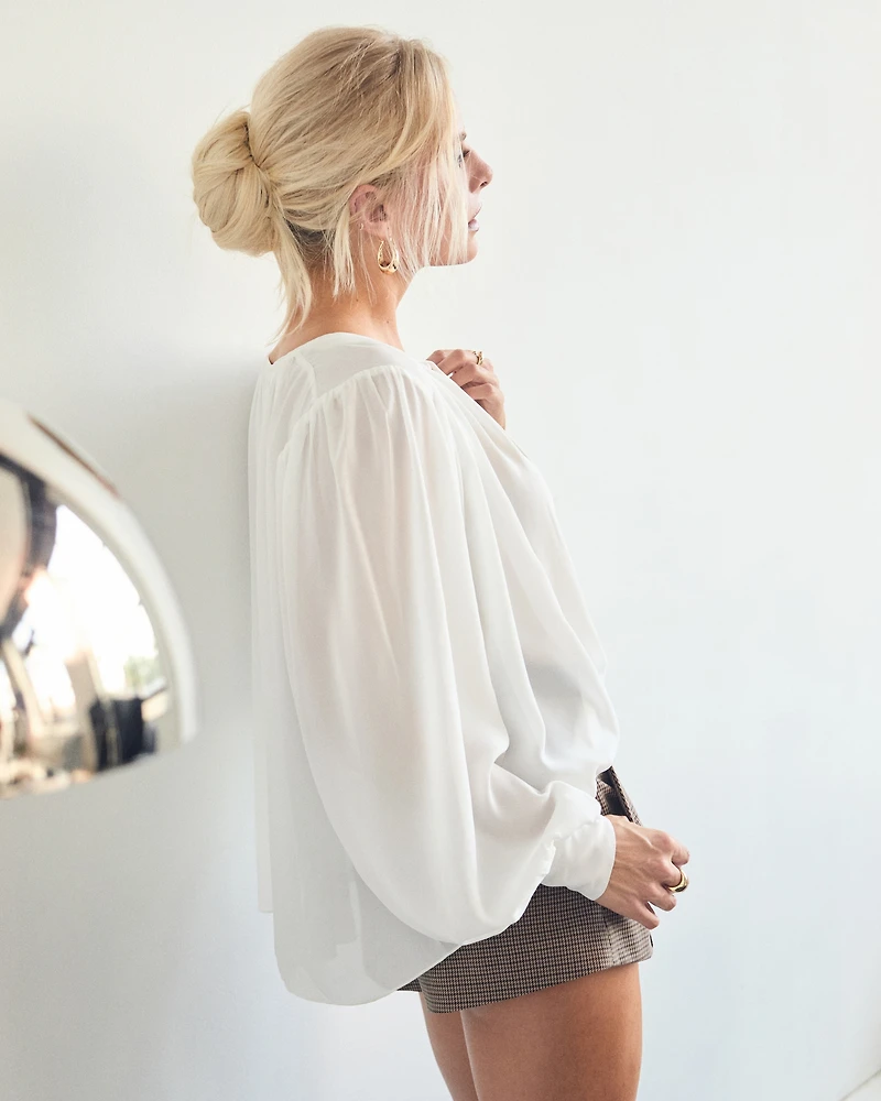 Long-Sleeve Tie-Front Blouse