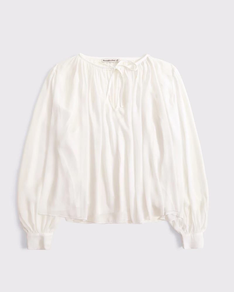 Long-Sleeve Tie-Front Blouse