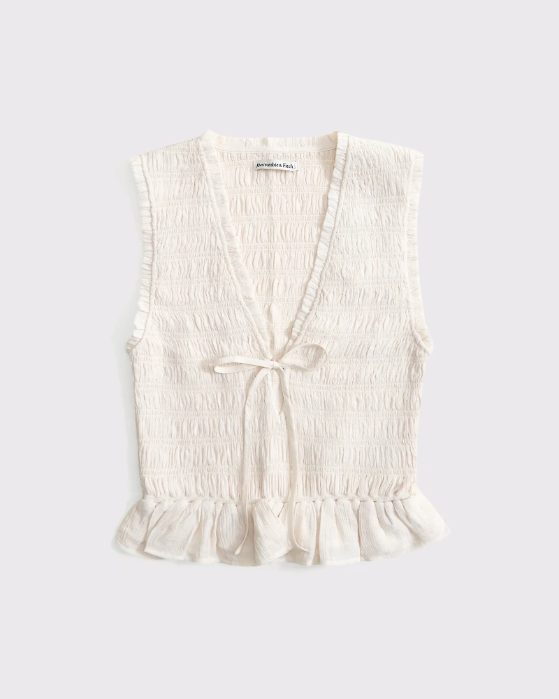Smocked Tie-Front Set Top