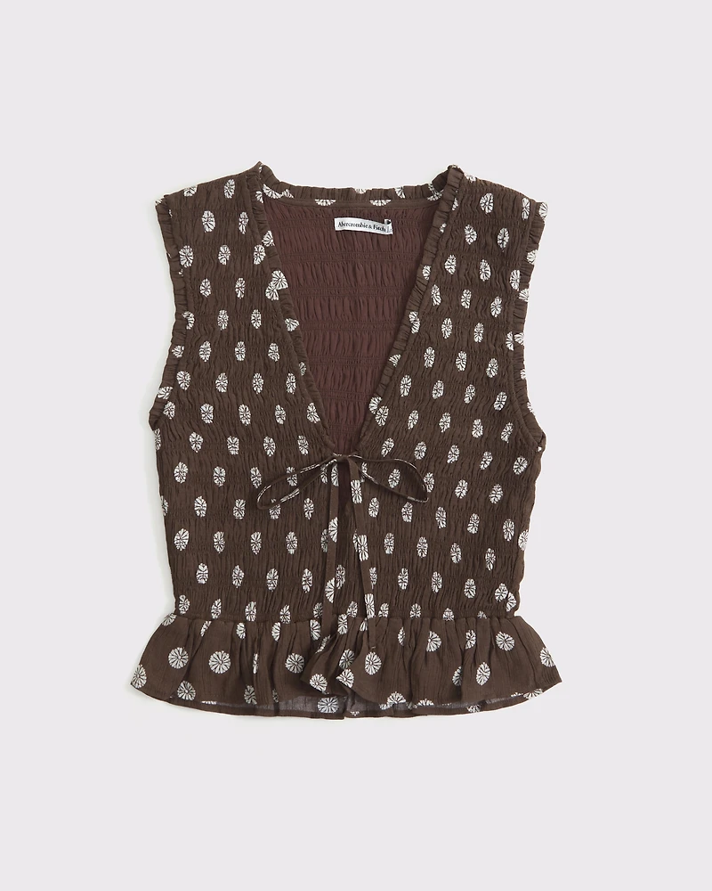 Smocked Tie-Front Set Top