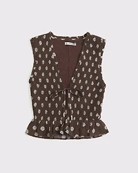 Smocked Tie-Front Set Top