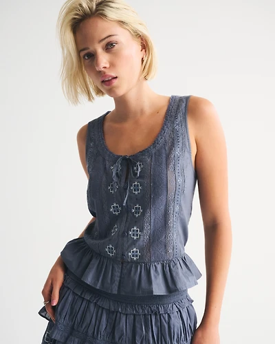 Button-Through Lace-Trim Top