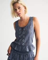 Button-Through Lace-Trim Top