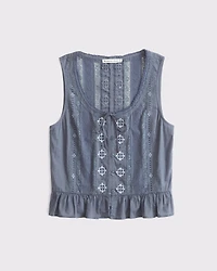 Button-Through Lace-Trim Top
