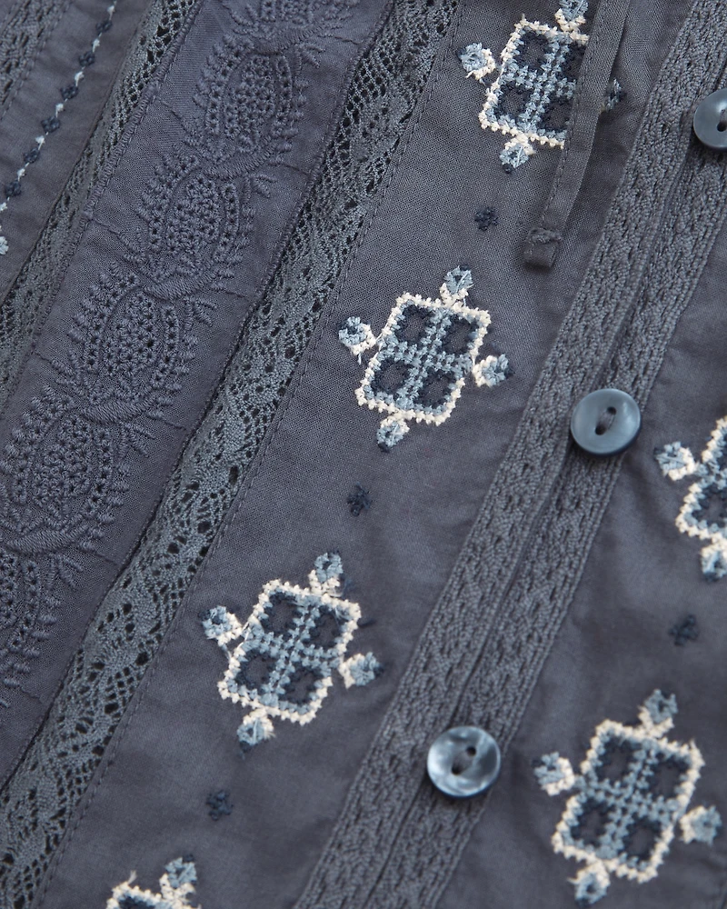 Button-Through Lace-Trim Top