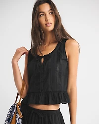 Button-Through Lace-Trim Top