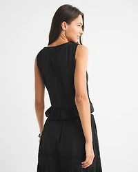 Button-Through Lace-Trim Top