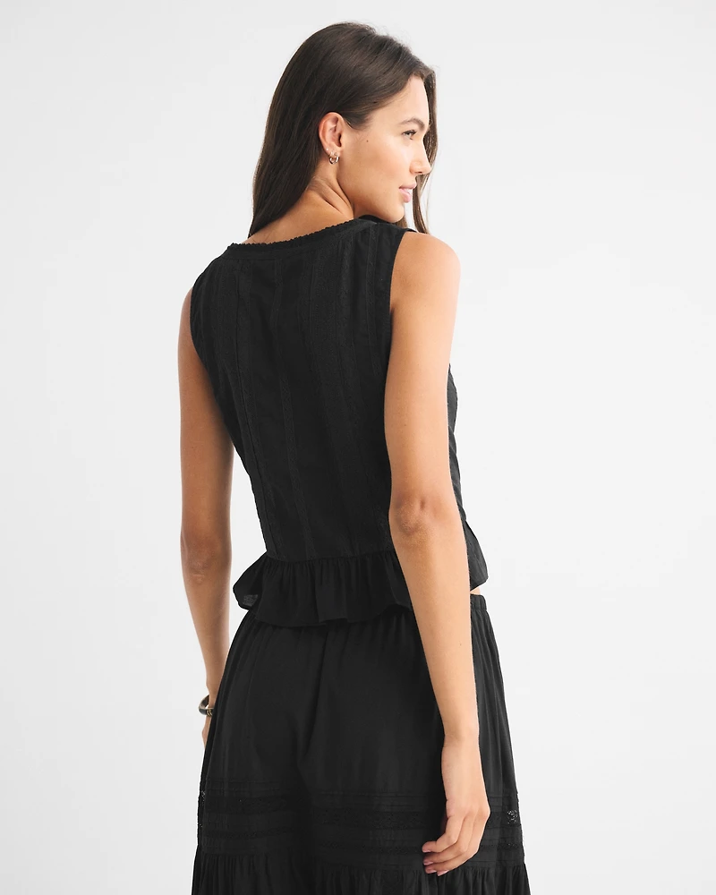 Button-Through Lace-Trim Top