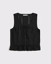 Button-Through Lace-Trim Top