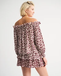 Crinkle Long-Sleeve Off-The-Shoulder Top