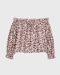 Crinkle Long-Sleeve Off-The-Shoulder Top