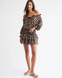 Crinkle Long-Sleeve Off-The-Shoulder Top