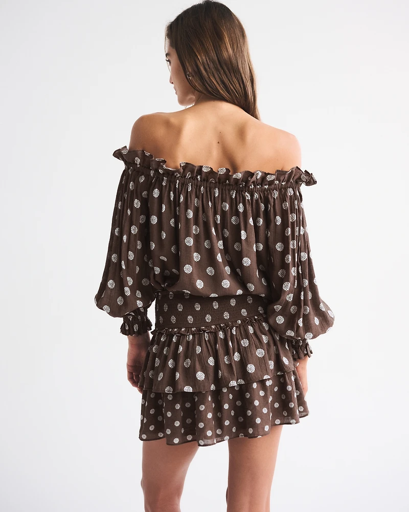 Crinkle Long-Sleeve Off-The-Shoulder Top