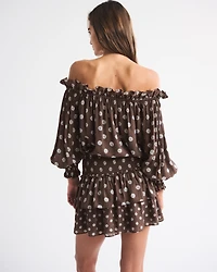 Crinkle Long-Sleeve Off-The-Shoulder Top