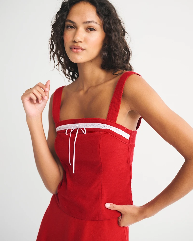 Linen-Blend Strapless Set Top