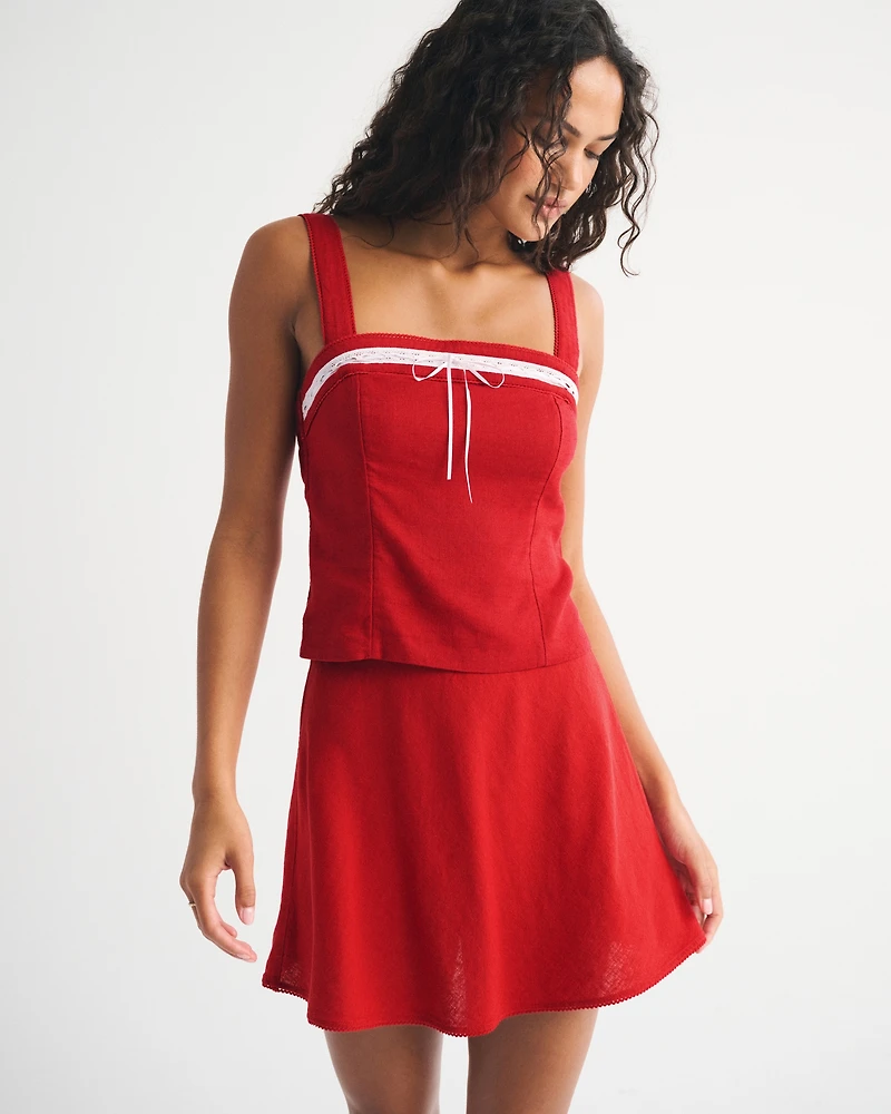 Linen-Blend Strapless Set Top