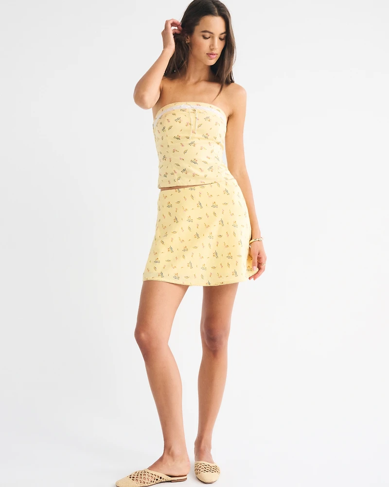 Linen-Blend Strapless Set Top