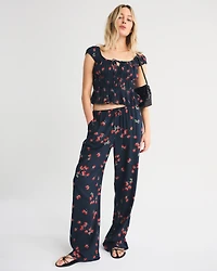 Linen-Blend Smocked Top