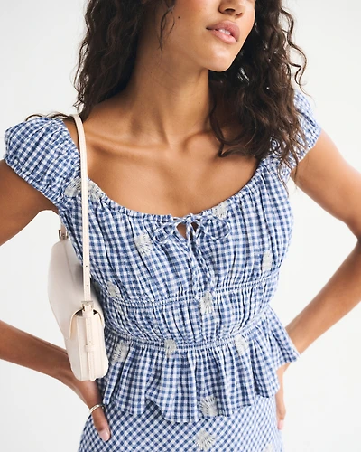 Linen-Blend Smocked Top