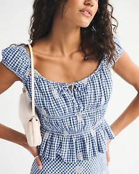 Linen-Blend Smocked Top