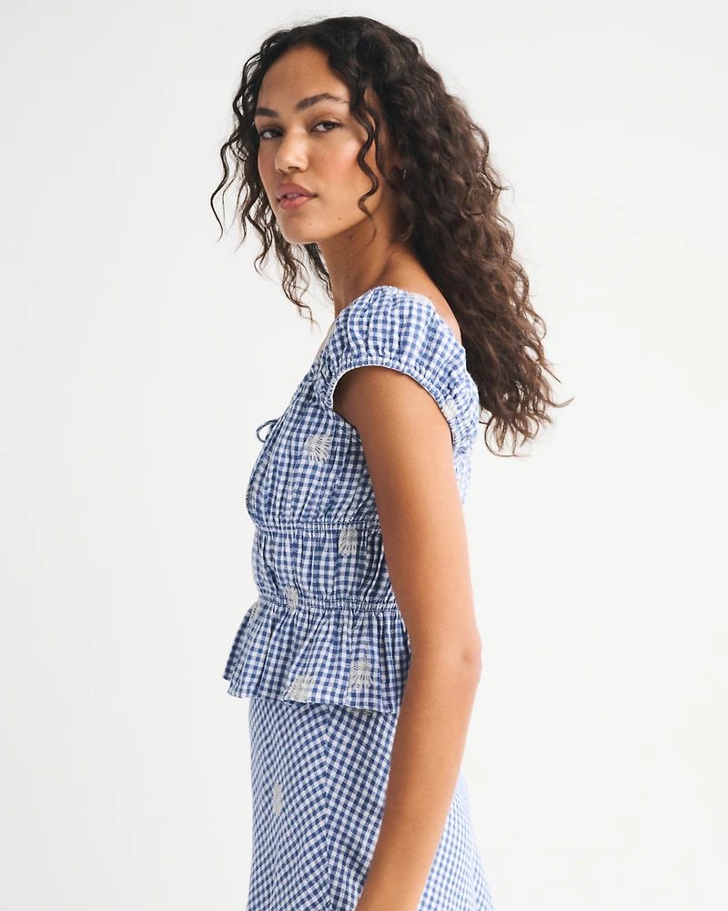 Linen-Blend Smocked Top