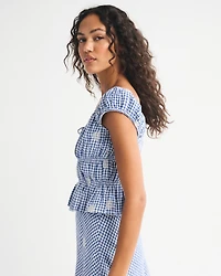 Linen-Blend Smocked Top