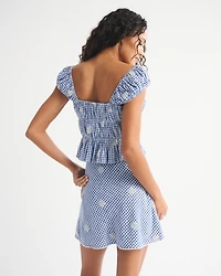 Linen-Blend Smocked Top
